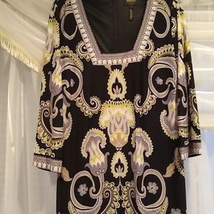 Laundry Black And Paisley dress bell sleeves, black Yellow Size 6 Lined